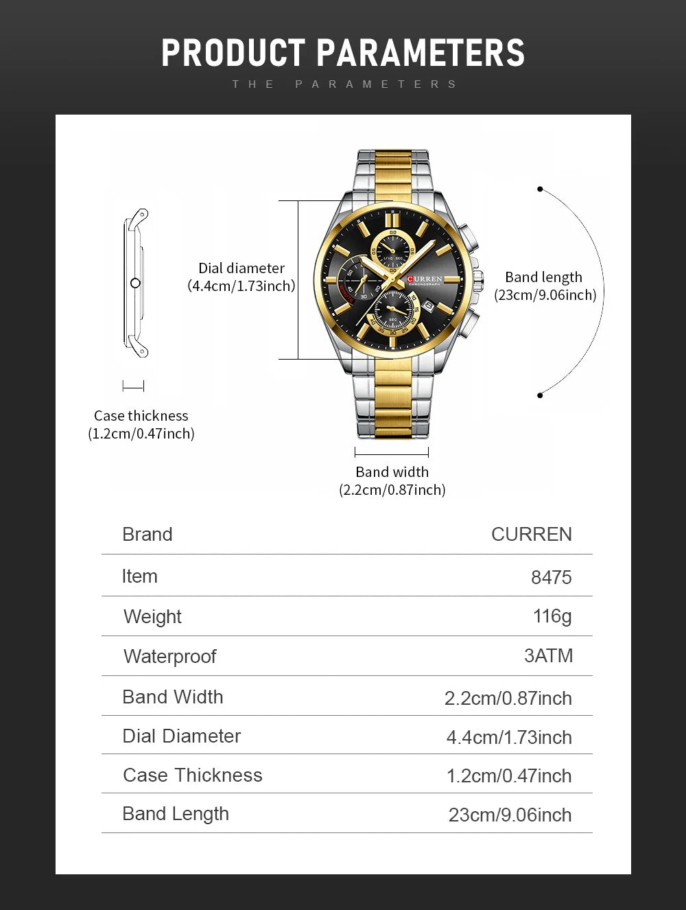 CURREN Men's Stainless Steel Chronograph Watches with Luminous Hands,Triple Sub-Dials Auto Date Fashion Design Quartz Wristwatch