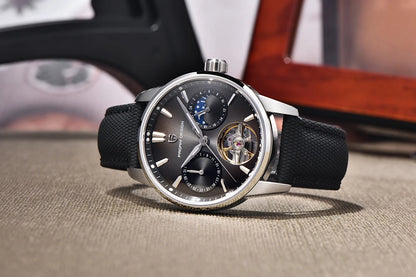 PAGANI DESIGN – Mekanisk luksusur til mænd, 41 mm, safirglas, læderrem, vandtæt, pilotstil, med tourbillon og månefase