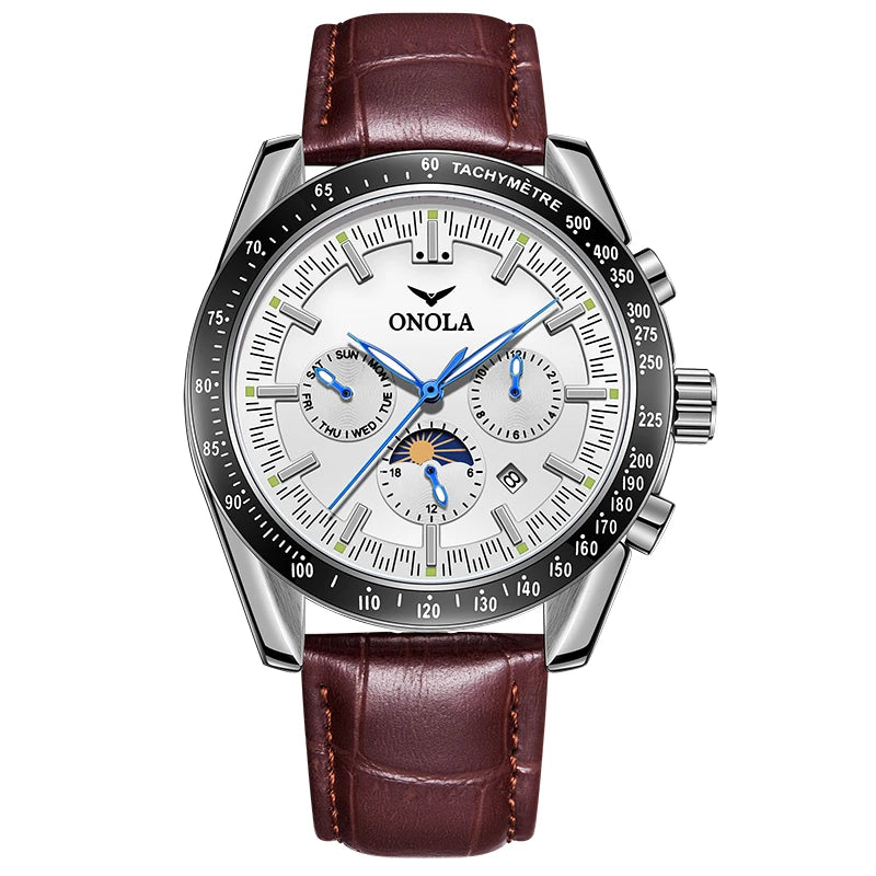 Mechanische Herrenuhr ONOLA – Luxuriöse Automatikuhr im lässigen Stil, mit Lederarmband und durchbrochenem Zifferblatt
