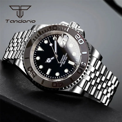 Tandorio 40mm Men's Automatic Watch Date Mechanical Miyota8215/PT5000 Movt Sapphire Business Waterproof Wristwatch Screw Crown