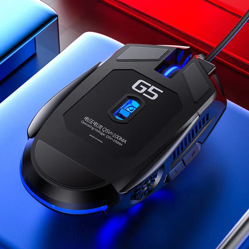 Žična gaming miška G5 z barvito osvetlitvijo ozadja, 6 gumbi, tihim delovanjem, 4-stopenjsko nastavitvijo in 3200 DPI RGB za računalnik in prenosnik