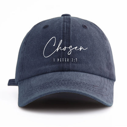 1pc CHOSEN Print Washed Baseball Cap for Adults,  Minimalist Retro Style Casual Soft Adjustable Dad Hat, Perfect As Gift