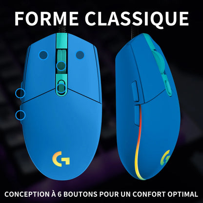 Logitech G203 жична геймърска мишка, Esports-клас, 6 програмируеми бутона и многоцветно осветление за състезателни игри