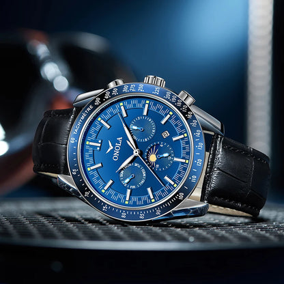 Mechanische Herrenuhr ONOLA – Luxuriöse Automatikuhr im lässigen Stil, mit Lederarmband und durchbrochenem Zifferblatt