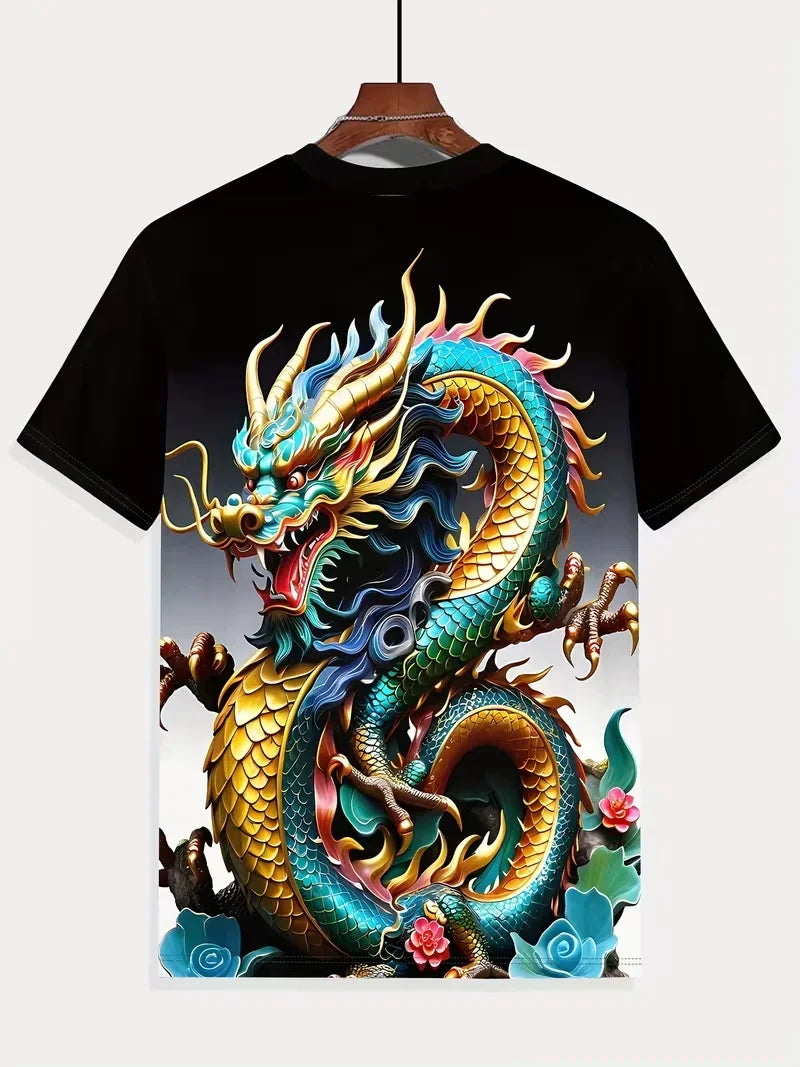 Cool Dragon Graphic Men's T-Shirt 3D High-Definition Print Hot Tee Round Neck Fashion Casual Quick-Drying Oversize Men Clothing