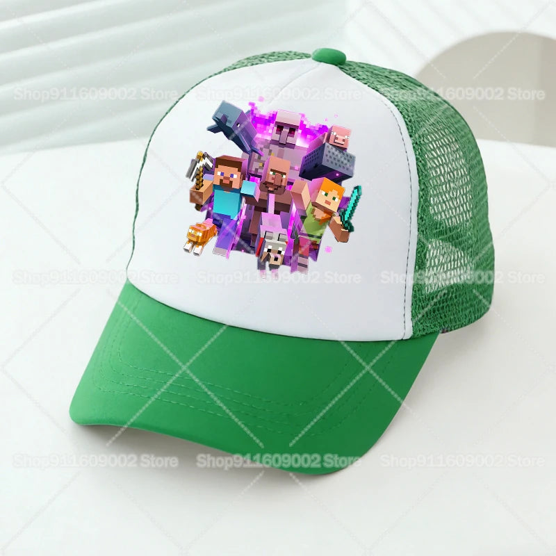 Baseballové čiapky s sieťovinou s motívmi z hry Minecraft, kreslené postavičky, pre dospelých a deti, športové čiapky, pre chlapcov a dievčatá, letné vonkajšie čiapky s klobúkom proti slnku, darček