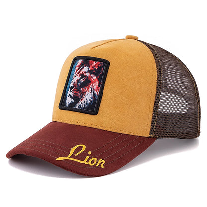 Unisex Mesh Cap Lion Pattern Patch Design Suede Hat Women And Men Summer Animal Baseball Cap Fashion Trucker Hat
