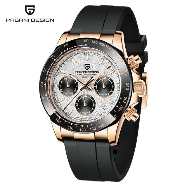 PAGANI DESIGN V2 40MM Reloj de cuarzo para hombre con esfera de meteorito, cristal de zafiro, cronógrafo retro y resistente al agua