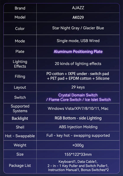 AJAZZ AK029 Wired One Handed Keyboard HE Magnetic Switch 8000Hz 29 Keys RGB Mini Gaming Mechanical Keyboard for PC Gamer
