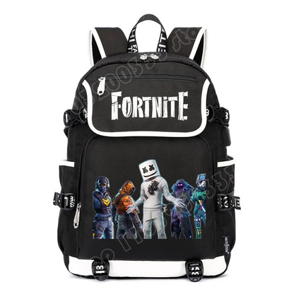 Zaino Fortnites di grande capacità, borsa casual a tracolla con porta USB, unisex, stile anime, cartella per studenti, nuovo regalo di cancelleria elegante