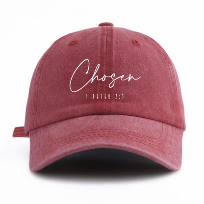 1pc CHOSEN Print Washed Baseball Cap for Adults,  Minimalist Retro Style Casual Soft Adjustable Dad Hat, Perfect As Gift