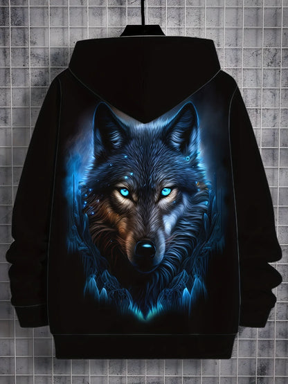 2025 Fashion Men's Autumn Wolf Printed Comfortable Soft Hooded Sports Shirt Outdoor City Street Top