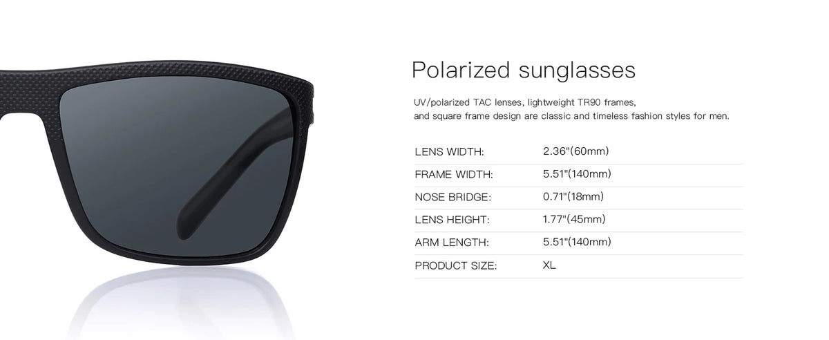 ZENOTTIC Polarized Sunglasses for Men Lightweight TR90 Frame UV400 Protection Square Sun Glasses