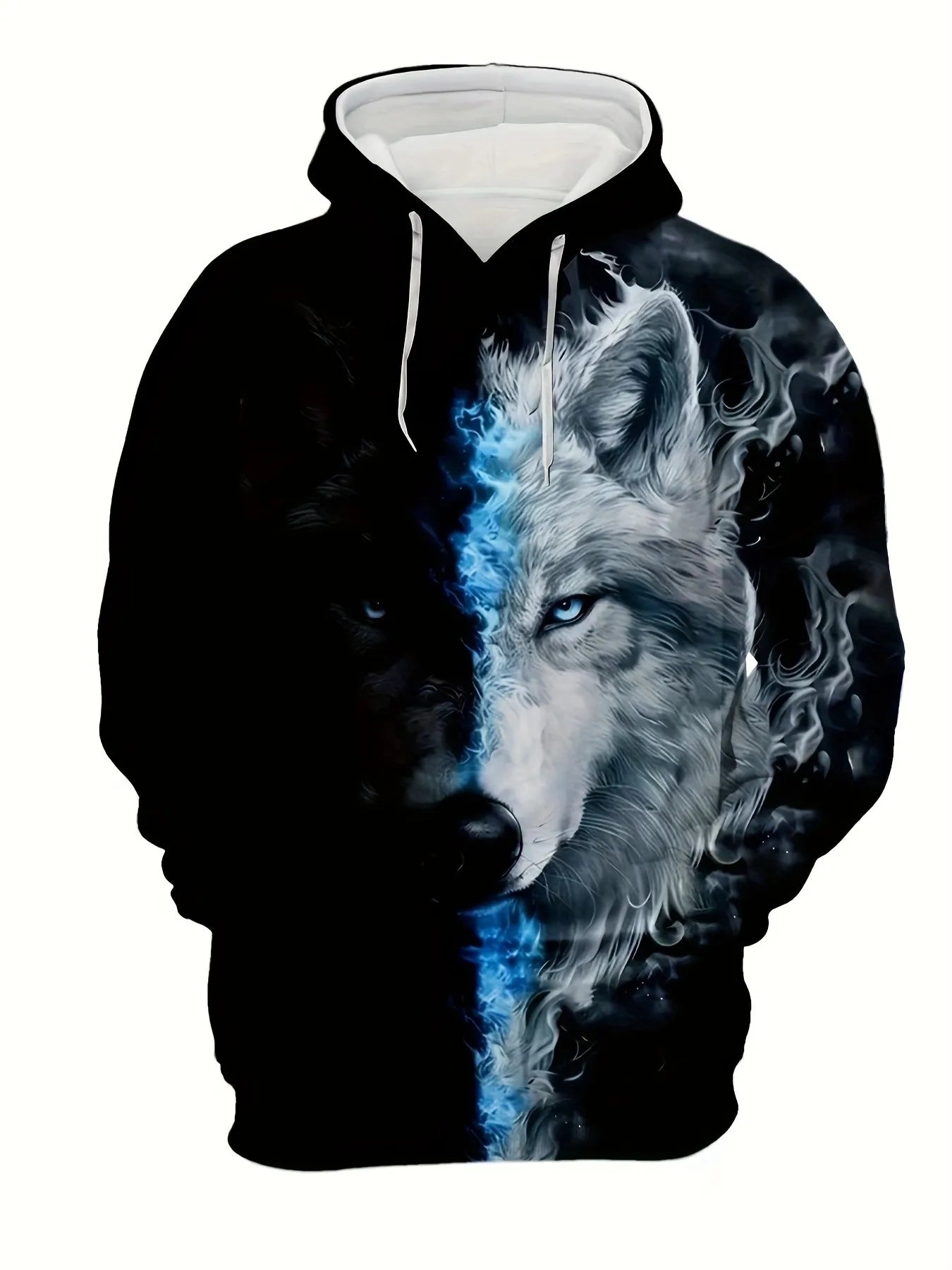 2025 Fashion Men's Autumn Wolf Printed Comfortable Soft Hooded Sports Shirt Outdoor City Street Top
