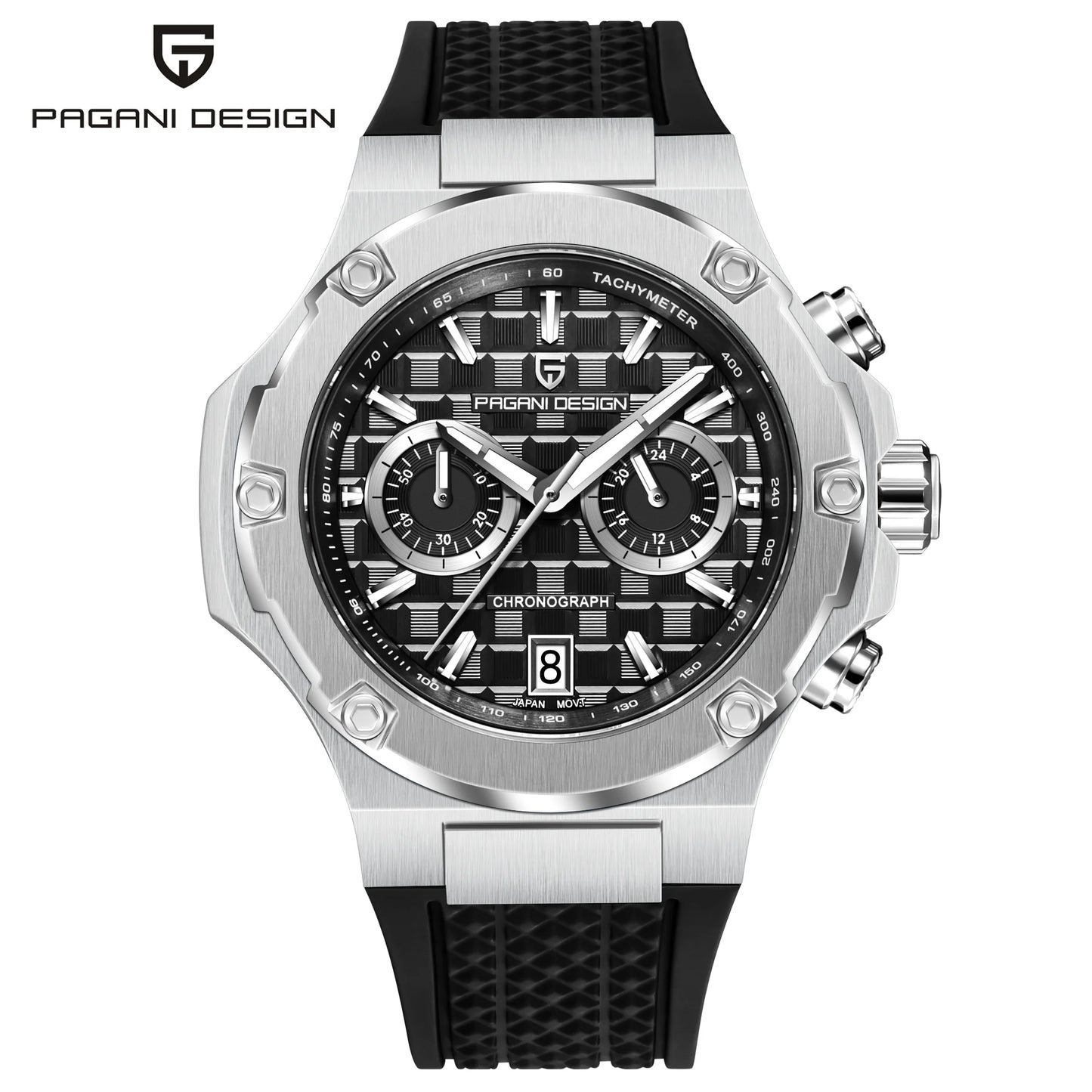 PAGANI DESIGN Men's Watches Luxury Rose Gold Sport Chronograph Japan VK64 Quartz Watch For Men Fluororubber Strap Wristwatch Men