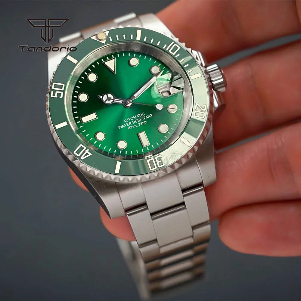 Tandorio 40mm Men's Automatic Watch Date Mechanical Miyota8215/PT5000 Movt Sapphire Business Waterproof Wristwatch Screw Crown