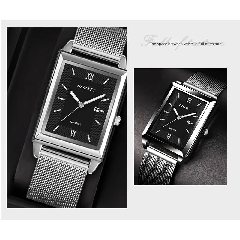 Fashion Watches for Men Luxury Rectangle Stainless Steel Men's Quartz Wristwatch Business Man Watch Clock Gift relogio masculino