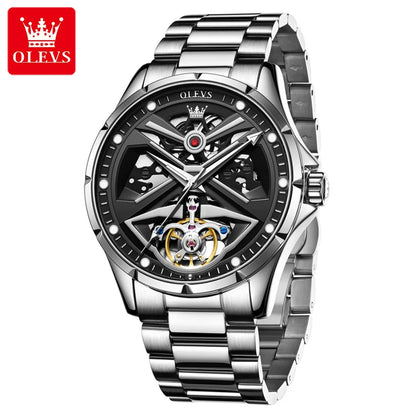 OLEVS 6655 herreur, fuldautomatisk skeletmodel; luksuriøst mekanisk armbåndsur, selvlysende og vandtæt.