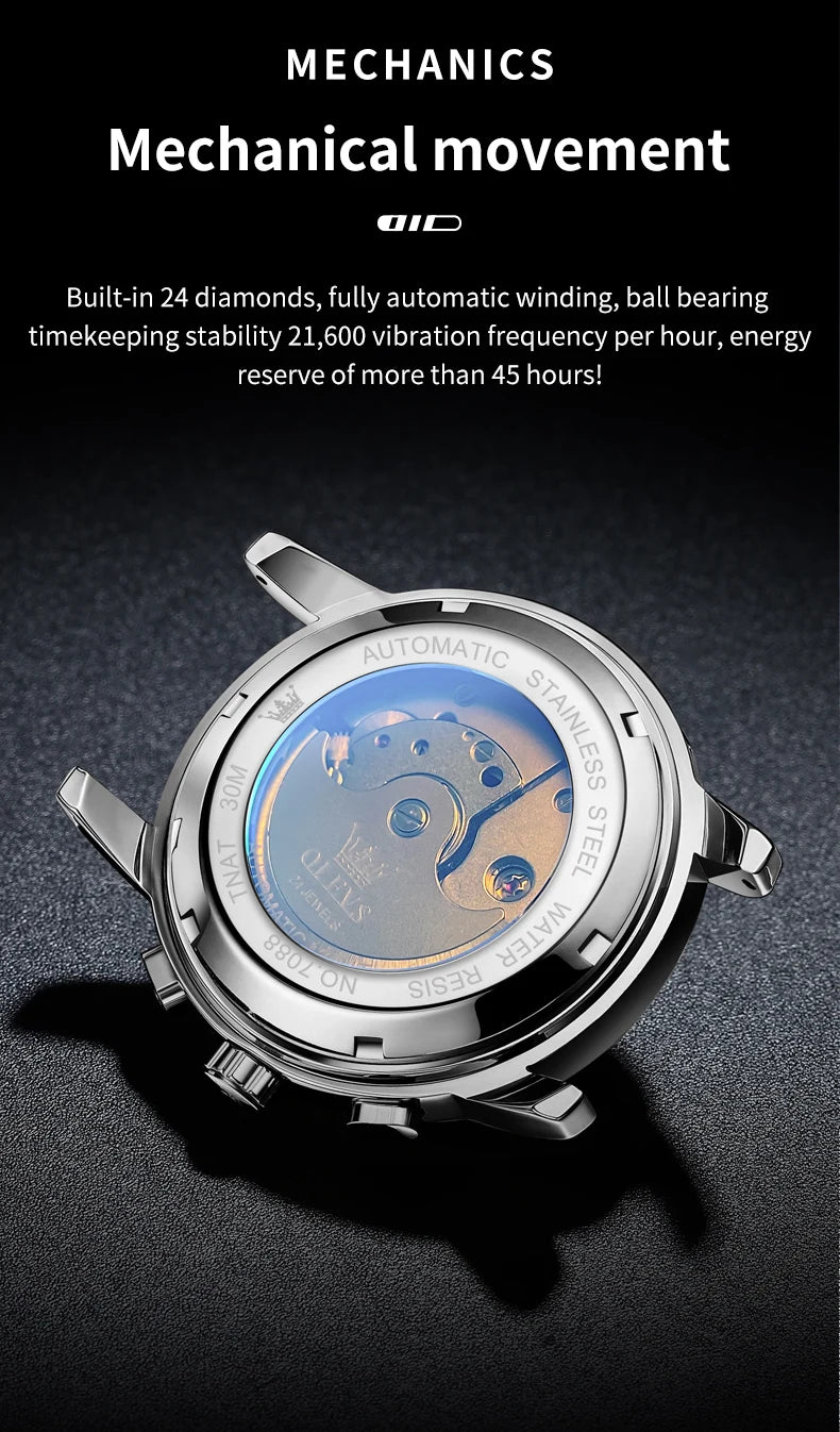 OLEVS 7088 Men Watch Luxury Brand Waterproof Skeleton Automatic Watch HD Fashion Business Men Mechanical Watch Reloj Hombre