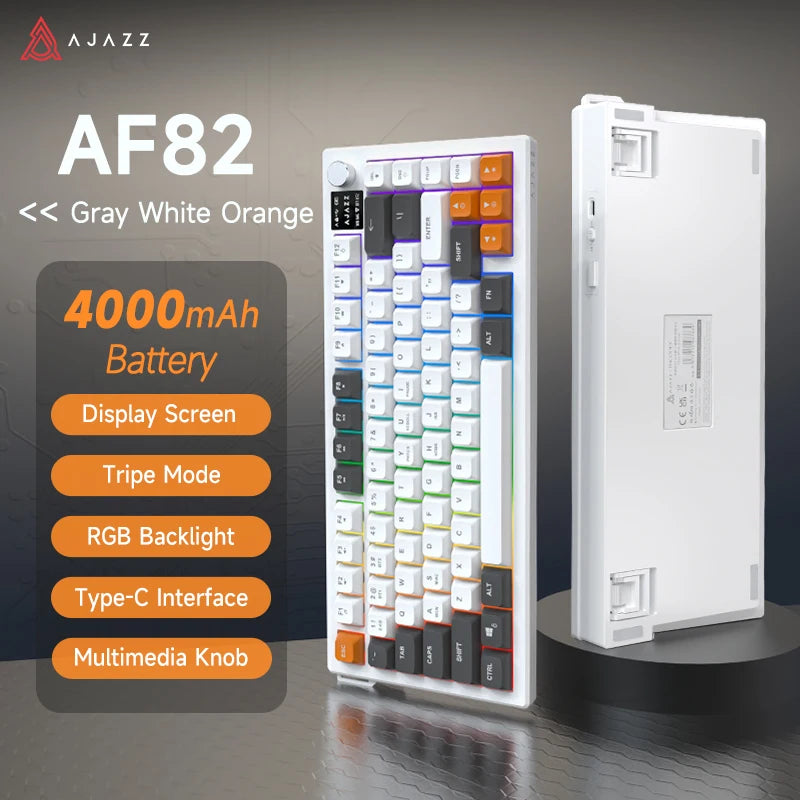 Tastiera AJAZZ AF82 Office a basso profilo RGB cablata/wireless gaming, layout 75% 82 tasti, batteria 4000mAh per Win/Mac