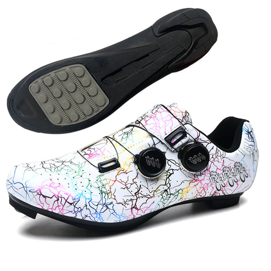 Zapatillas deportivas de ciclismo para mujer, calzado MTB antideslizante de goma para hombre, cuero PU transpirable para exterior, botas de ciclismo para pedales de competición unisex