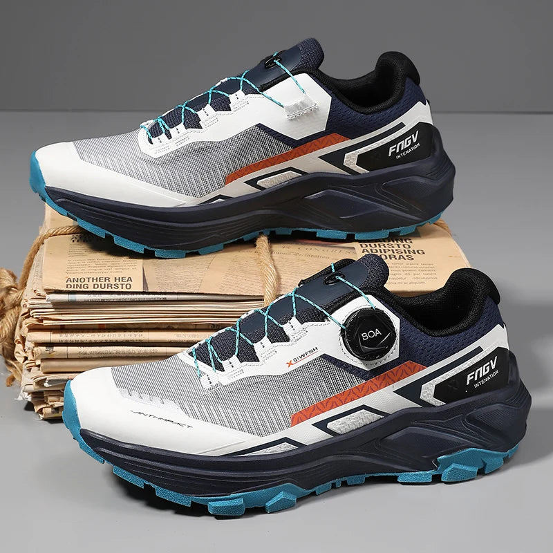 Sapatilhas de corrida para homem primavera e verão — calçado outdoor para caminhada, sapatilhas de trail resistentes ao desgaste com fecho BOA, respiráveis, estilo desportivo e casual