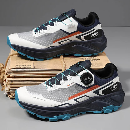 Sapatilhas de corrida para homem primavera e verão — calçado outdoor para caminhada, sapatilhas de trail resistentes ao desgaste com fecho BOA, respiráveis, estilo desportivo e casual