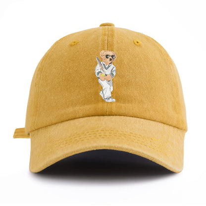 1pc Baseball Bear Print Washed Baseball Cap for Adults,  Minimalist Retro Style Casual Soft Adjustable Dad Hat, Perfect As Gift