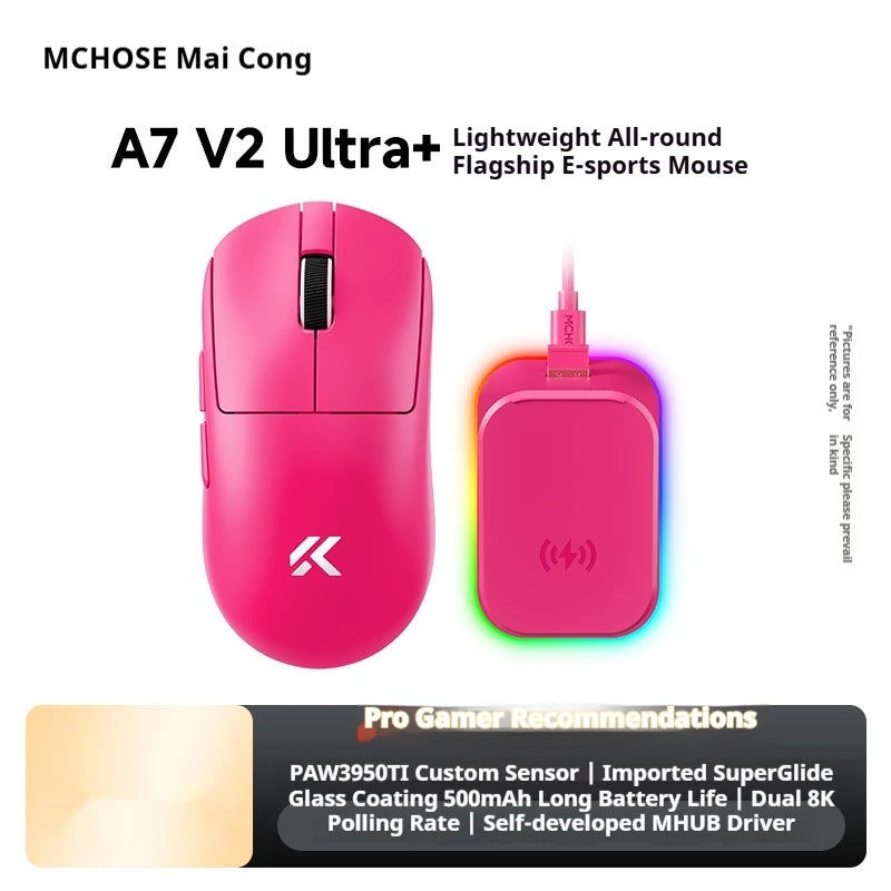 MCHOSE A7 V2 Ultra+ Wireless Mouse Tri-Mode Lightweight Paw3950 Ti 42000dpi 500mah Pc Esports Laptop Gaming Mice Accessories