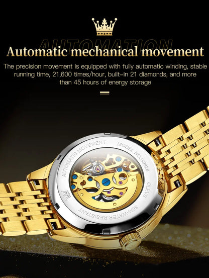 OLEVS 9920 Original Skeleton Men's Watches Solid Stainless Steel Waterproof Luminous Man Watch Luxury Automatic Mechanical Watch