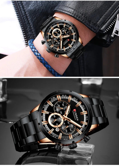 CURREN Top Brand Luxury Military Leather Wrist Watch Casual Sport Watches for Men Blue Man Clock Fashion Chronograph Wristwatch