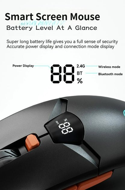 2.4G Bluetooth vezeték nélküli egér kijelzővel, 600mAh nagy kapacitású akkumulátorral, halk gombokkal játékhoz és irodai használatra