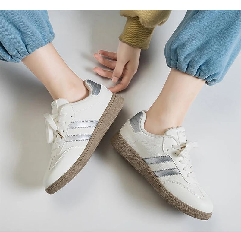 HuanQiu Women's Shoes Retro Fashion Casual Flats Female Sneakers Lace-up Comfortable Non-slip German Training Shoes for Women