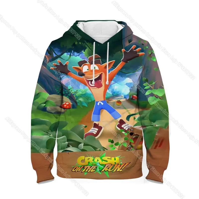 Dětské mikiny s kapucí Crash Bandicoot On the Run – jarní kolekce pro chlapce a dívky, mikiny s motivy z kreslených seriálů a anime, dětské svršky, kabáty a pulovry pro batolata