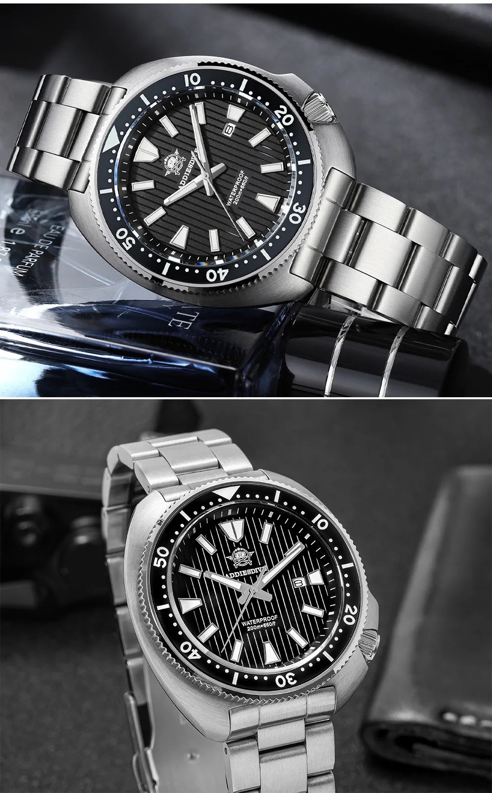 ADDIESDIVE Men's Diving Watch 200 Waterproof Sapphire Glass Quartz Watch BGW9 Luminous Stainless Steel Business Fashion Watch