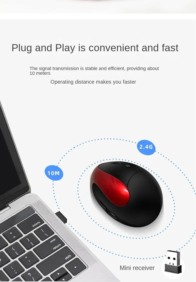BTS-908 Najbolje prodajana polnilna navpična ergonomska brezžična miška z 2.4G USB sprejemnikom, nastavljivo ločljivostjo 1600 DPI in 6 gumbi