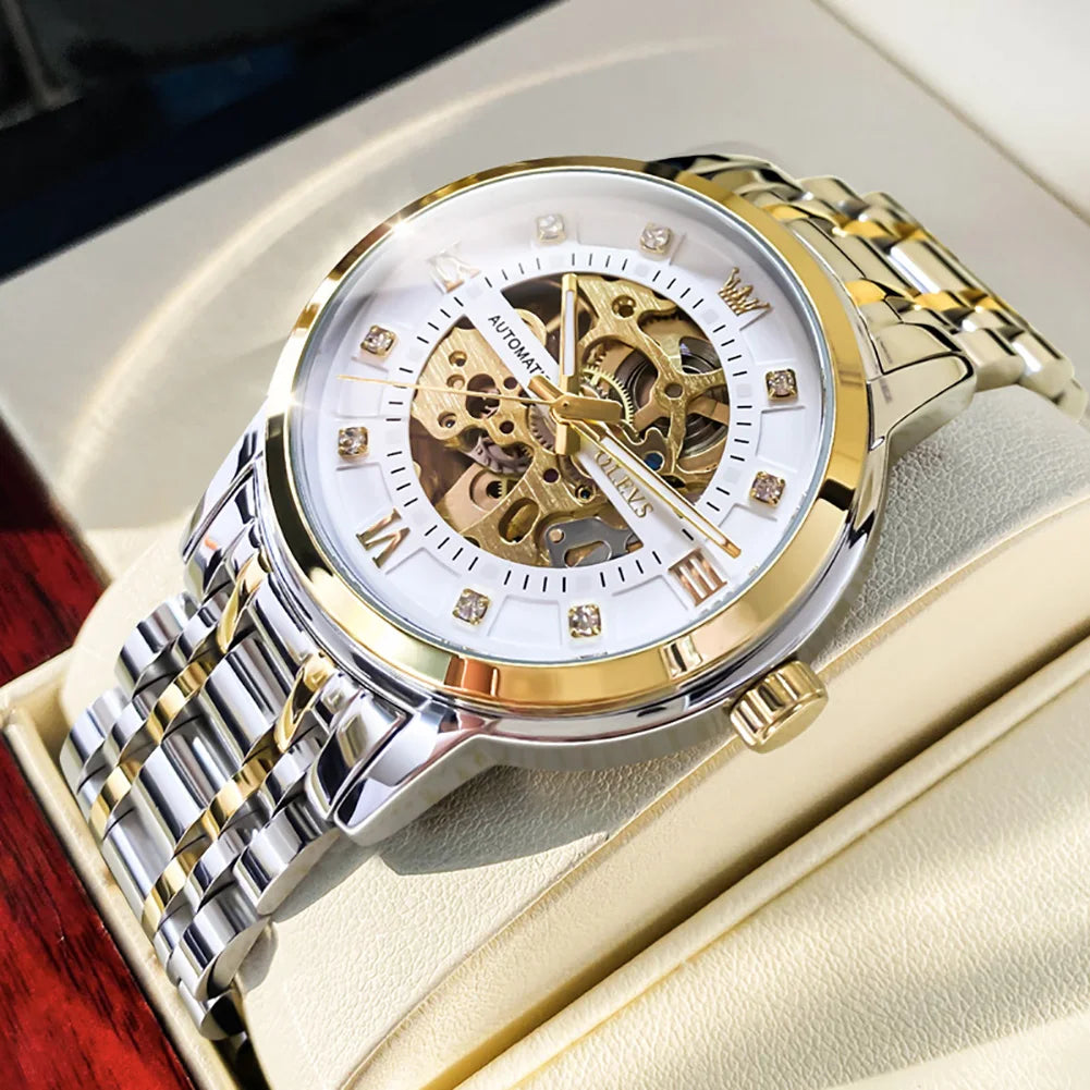 OLEVS 9901 Mens WatchLuxury Hollowing Mechanical Wristwatch Waterproof Luminous Stainless Steel Fashion Automatic Watch For Man