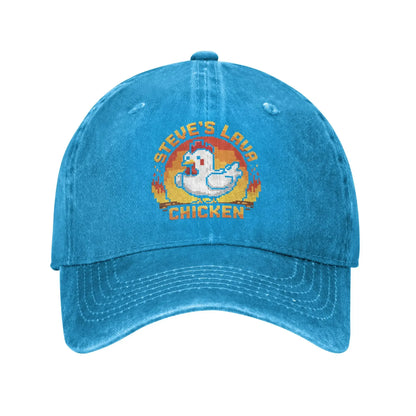 Unisex Chicken Jockey Lava Chicken Print Steves Hat Fashion Distressed Washed Baseball Cap Adjustable
