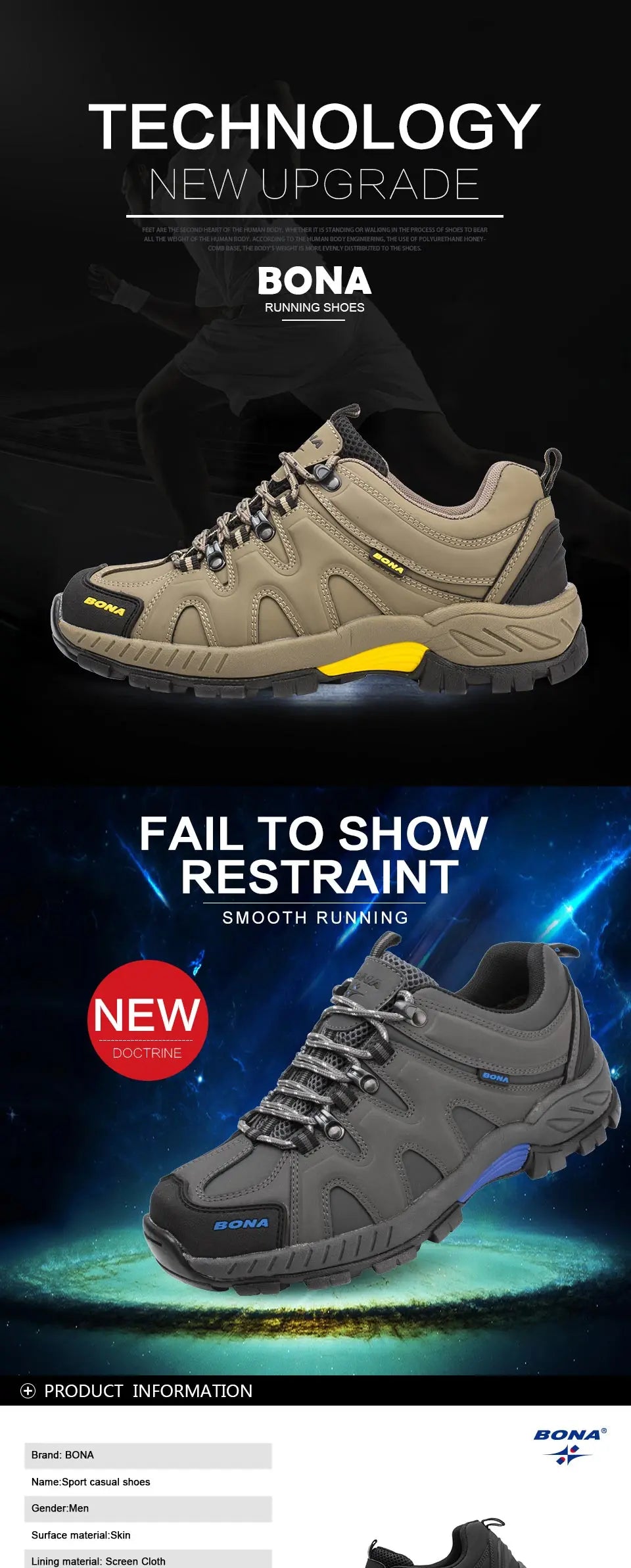 BONA Novedad Estilo Clásico Zapatillas de Senderismo para Hombre con Cordones Zapatillas Deportivas para Hombre Outdoor Jogging Trekking