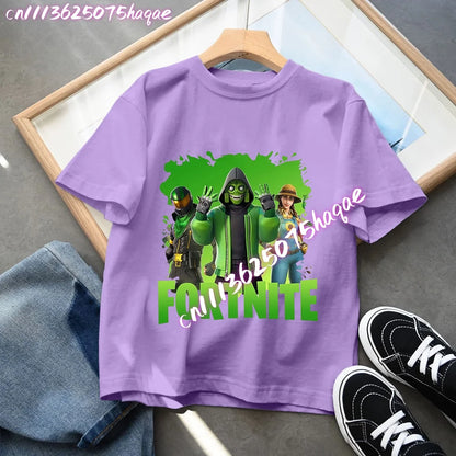 Fortnites Children T-Shirts Anime Printed Figures Tops Cartoon Fortress Night Summer Clothes Girls Short Sleeves Pullover Tees