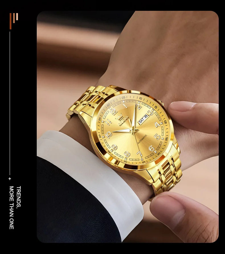 OLEVS Original Men's Fully Automatic Mechanical Watch Stainless Steel Calendar Week Men's Luminous Waterproof Business Watch