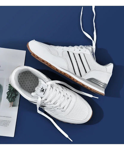 Autumn Sports Shoes Men's Flat Running White Durable Classic Casual Shoes Low Cut Trendy  Fashionable Hiking and Walking Shoes