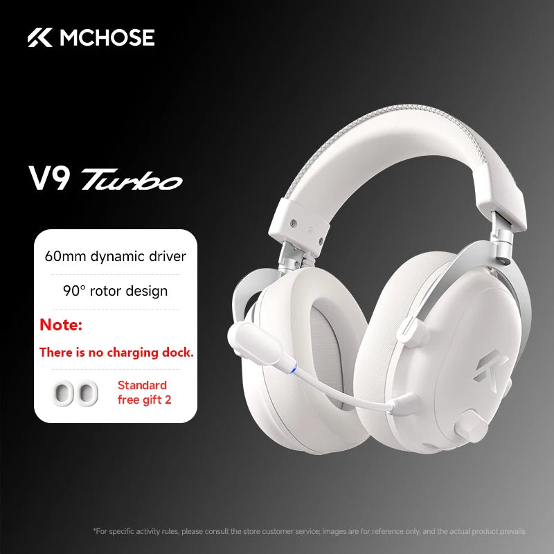 Auriculares gaming inalámbricos MCHOSE V9 Turbo con sonido envolvente 7.1, RGB, auriculares esports con drivers de 60mm, micrófono con cancelación de ruido y base de carga
