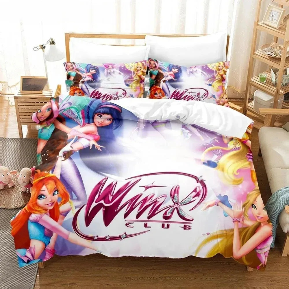 Anime W-Winx Clubs Duvet Cover Pillowcase Bedding Set Adult Boys Girls Bedroom Decoration Children Gift Single Double Large Size