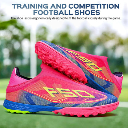TF Soccer Shoes For Kids Youth PU Fabric Upper Rubber Sole Wear-resistant Non-slip Training Football Boots
