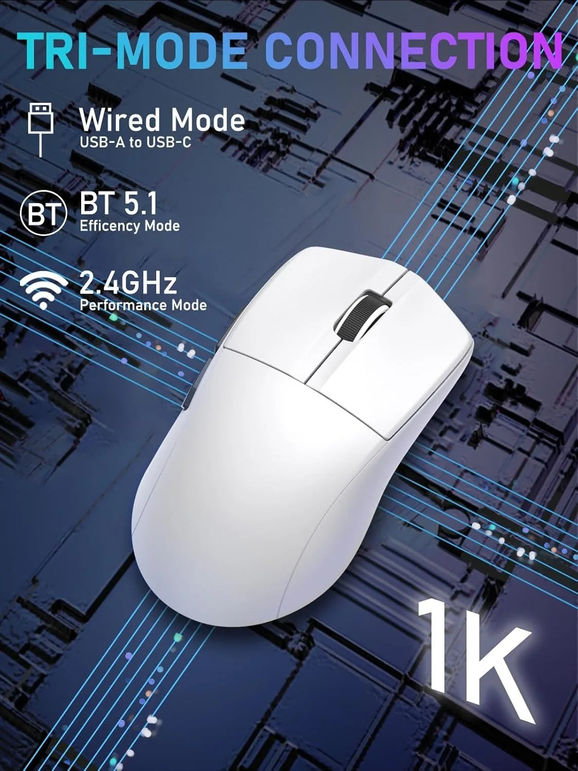 Ratón portátil ultraligero E-YOOSO con cable, ratón trimodo 2.4G /BT/USB-C recargable para ordenador portátil/PC/Mac