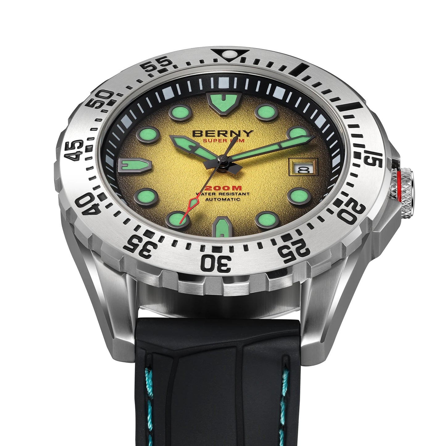BERNY Automatic Diver Watch for Men Frosted Dial MIYOTA 8215 316L Supper Luminous Sapphire AR Fluororubber Men's Diving Watches