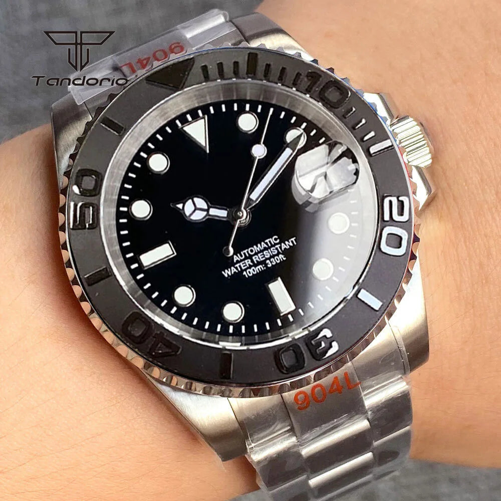 Tandorio 40mm Men's Automatic Watch Date Mechanical Miyota8215/PT5000 Movt Sapphire Business Waterproof Wristwatch Screw Crown