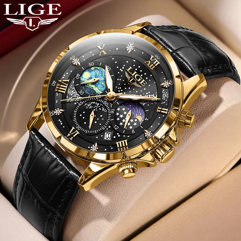 New LIGE Watches Mens Top Brand Luxury Casual Leather Quartz Men's Watch Business Clock Male Sports Waterproof Date Chronograph