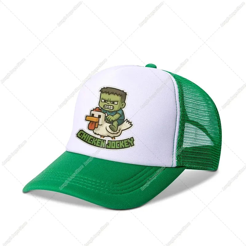 Minecraftes Pixels Kawaii Baseball Cap Boy Cartoon Anime Print Peaked Caps Hip Hop Parent-child Outdoor Mesh Hats Summer Sun Hat